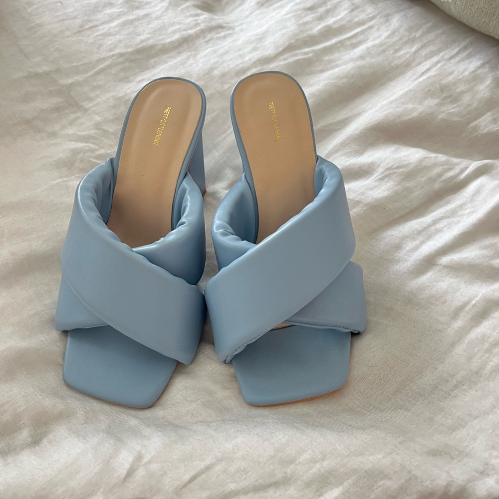 Pretty Little Thing Baby Blue Heel Slides